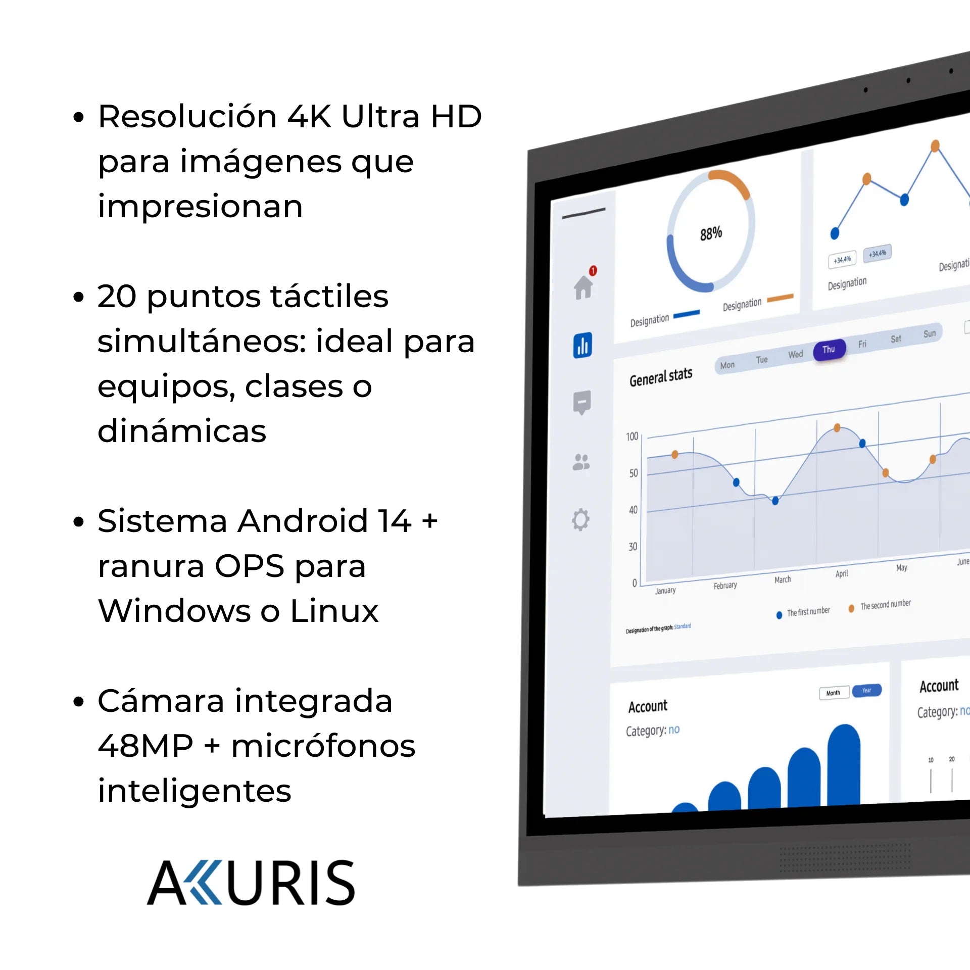 Pantalla Táctil Interactiva Akuris Pro 75" | Android 14 | 4K UHD