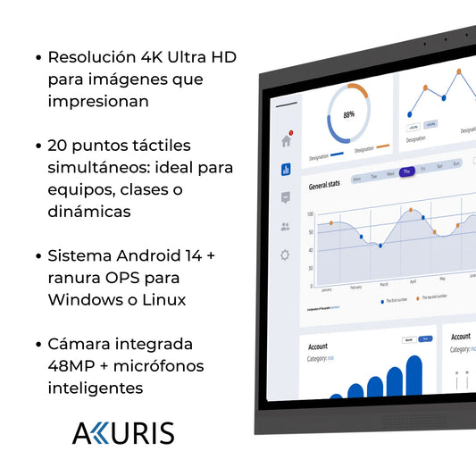 Pantalla Táctil Interactiva Akuris Pro 85" | Android 14 | 4K UHD